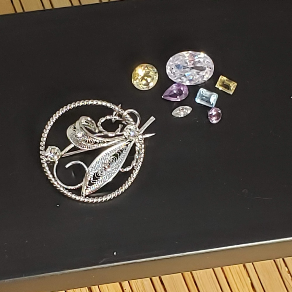 Vintage Sterling Filigree & Rhinestone by Jay Flex - Picture 6 of 6